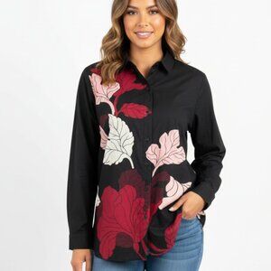 Luxe NWT Chico's No Iron Stretch Foliage Tunic Blouse 2/L Business Casual Travel